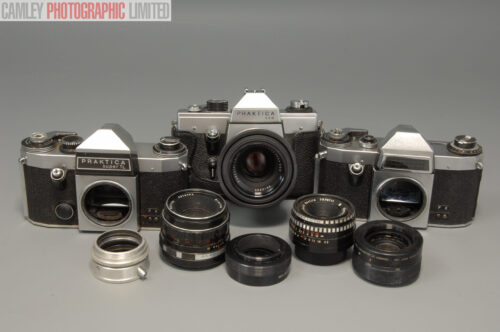 Three Pentacon Praktica Manual SLR Cameras - All Broken. Graded: AS-IS [#10326]